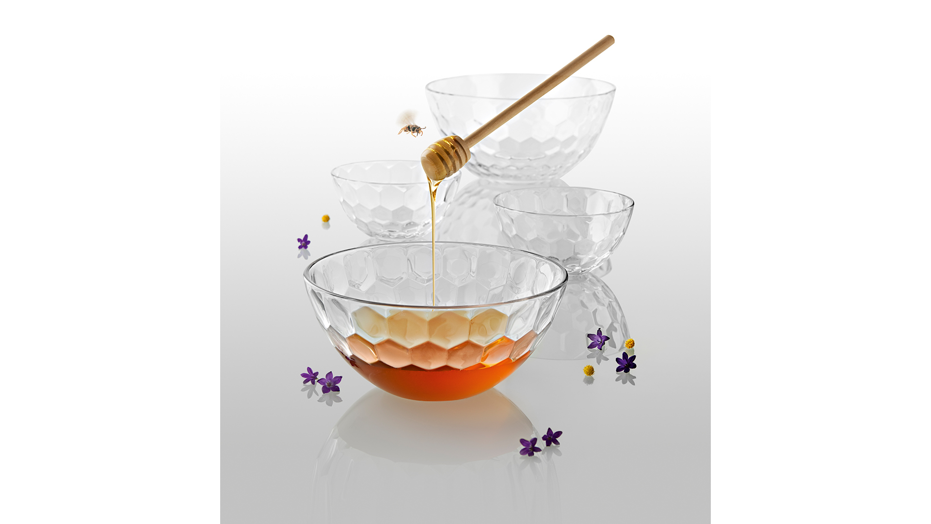 10601686 Vidivi Набор 7 предметов Vidivi "Мёд": салатник 23,5см и 6 салатников индивидуальных 13,5см, п/к Стекло  - Вид №1