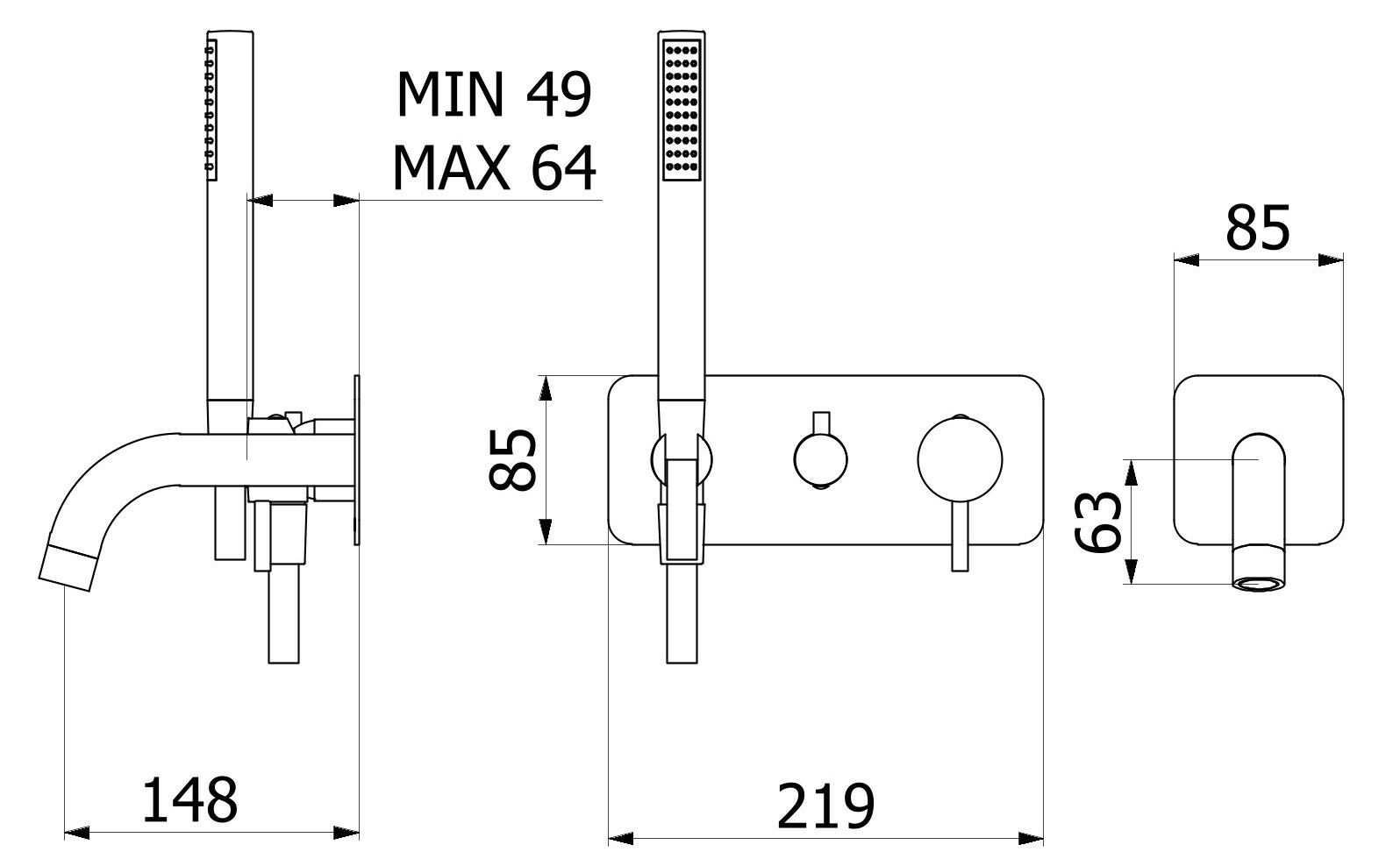 Смеситель для душа с 4 отверстиями и ручным душем IB Milano Torino ARCH-00080532 - Вид №10