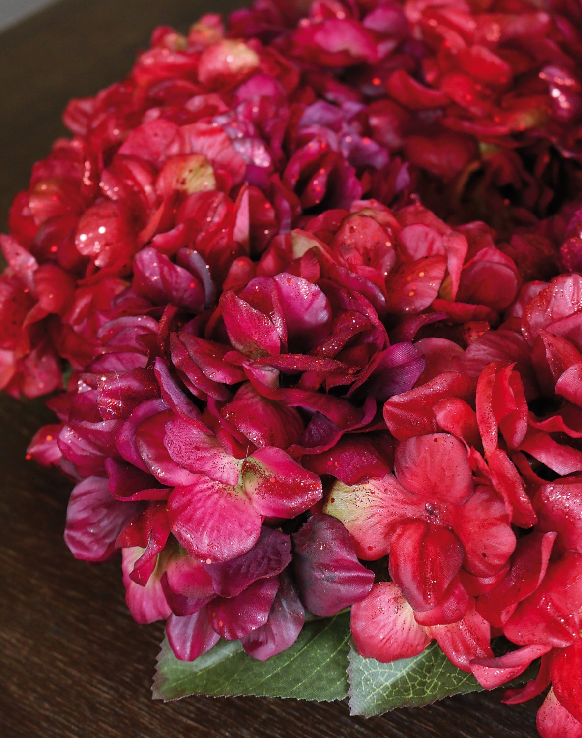 2009 432 a3 Искусственный венок из гортензии с глиттером, Ø 40 см, бордово-золотой H-andreas  - Вид №5