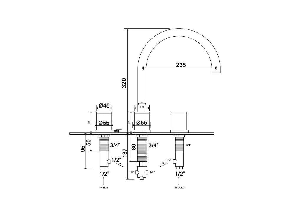 Смеситель для кухни с 3 отверстиями rvb FLAMANT DOCKS ARCH-00101787 - Вид №2