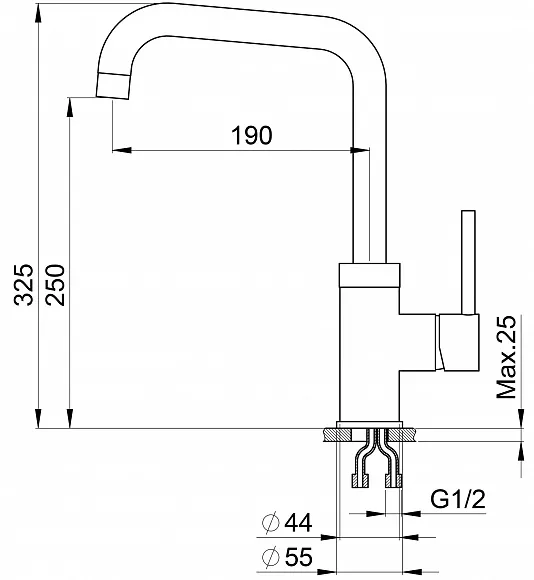 0041, ХРОМ, СМЕСИТЕЛЬ КУХОННЫЙ GRANULA 41-ST95 - Вид №2