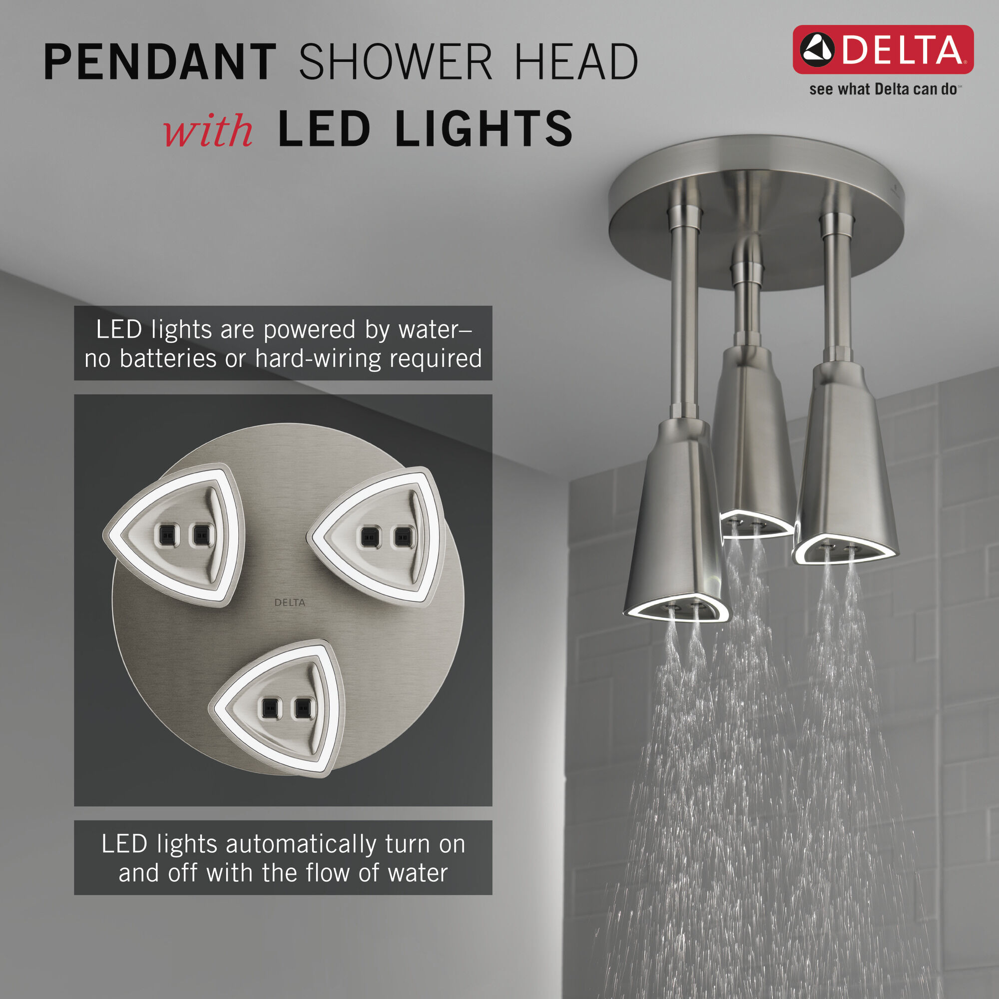 57140-SS25-L Подвесная душевая лейка Raincan со светодиодной подсветкой H2Okinetic® Delta Faucet Universal Showering Нержавеющая сталь  - Вид №2