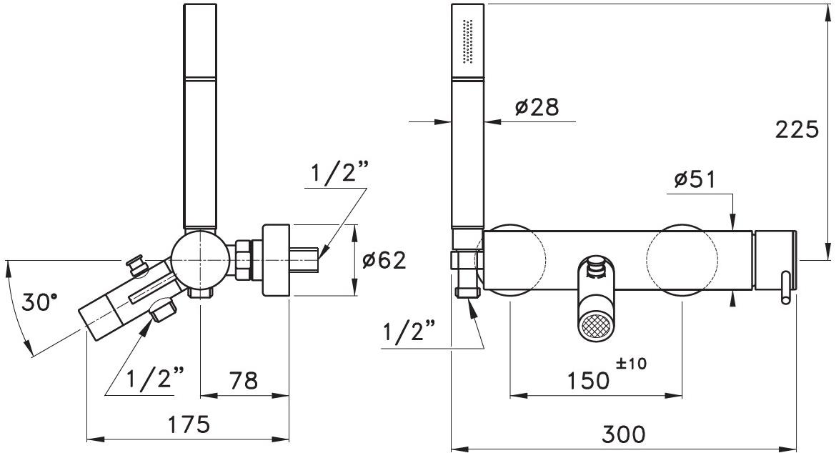 RUBINETTERIE STELLA Смеситель для ванны настенный с ручным душем Lucilla Ll02004cr00 - Вид №1