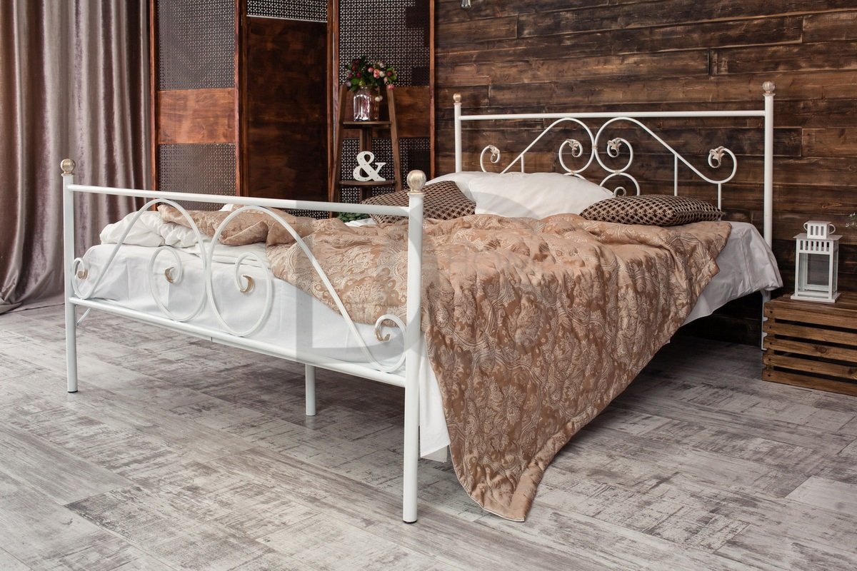 Кованая двуспальная кровать 160х200 с двумя спинками белая "Камелия" FRANCESCO ROSSI КАМЕЛИЯ 134637 Белый  - Вид №1