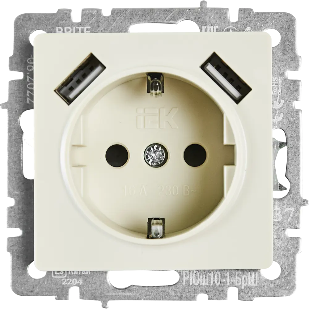 Розетка IEK Brite с USB-портом для скрытого монтажа в бежевом цвете 87761507 STLM-1112647