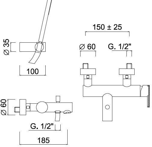 Rubinetteria Giulini Смеситель для ванны настенный однорычажный с ручным душем Deluxe - surf F5801dl - Вид №1
