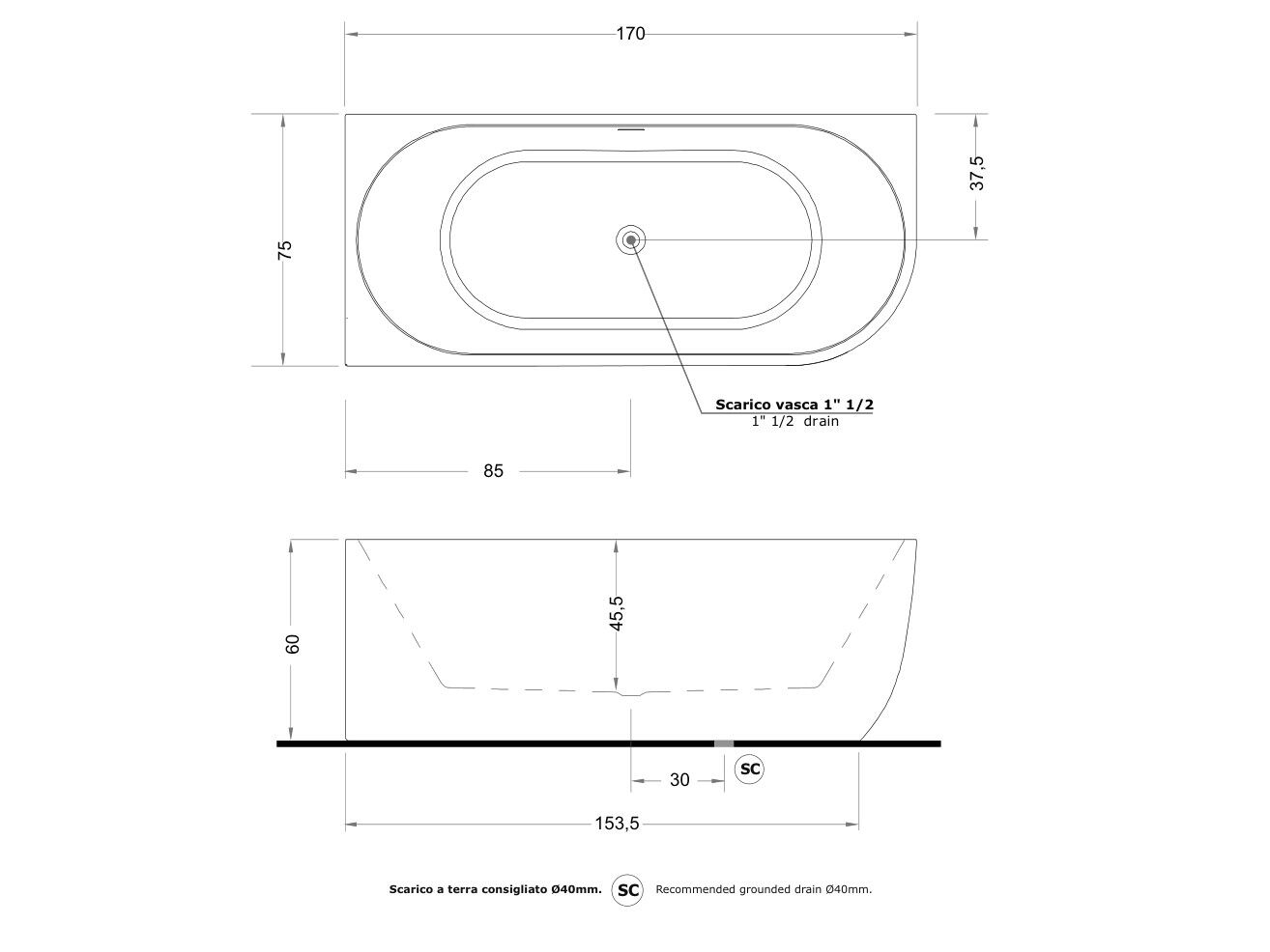 Акриловая прямоугольная ванна для ванной комнаты Gruppo Treesse мебель для ванной комнаты-отдельно стоящие ванны ARCH-00040697 - Вид №1