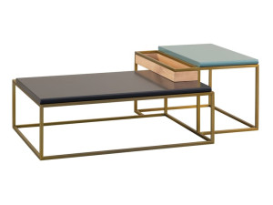 Низкий прямоугольный журнальный столик из нержавеющей стали и дерева