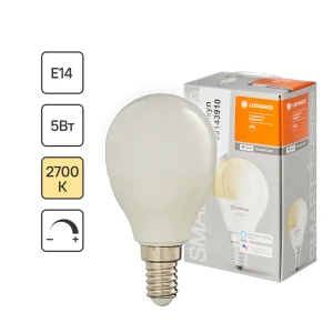 Лампа умная светодиодная Wi-Fi Osram Smart Plus E14 220-240 В 5 Вт шар малый матовая 470 лм теплый белый свет