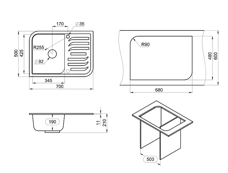 7001, ПЕСОК, кухонная мойка, кварц GRANULA 7001-ST116 - Вид №3