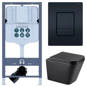Комплект инсталляции Aquatek Pneumo N 49 с безободковым унитазом Moneron клавиша Aquatek Pnn-0000005 чёрная