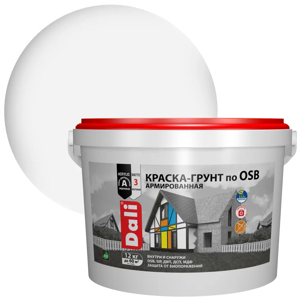 Краска-грунт Dali для OSB плит с антисептиком, белая матовая 12 кг 84863522 STLM-0056439 - Вид №1