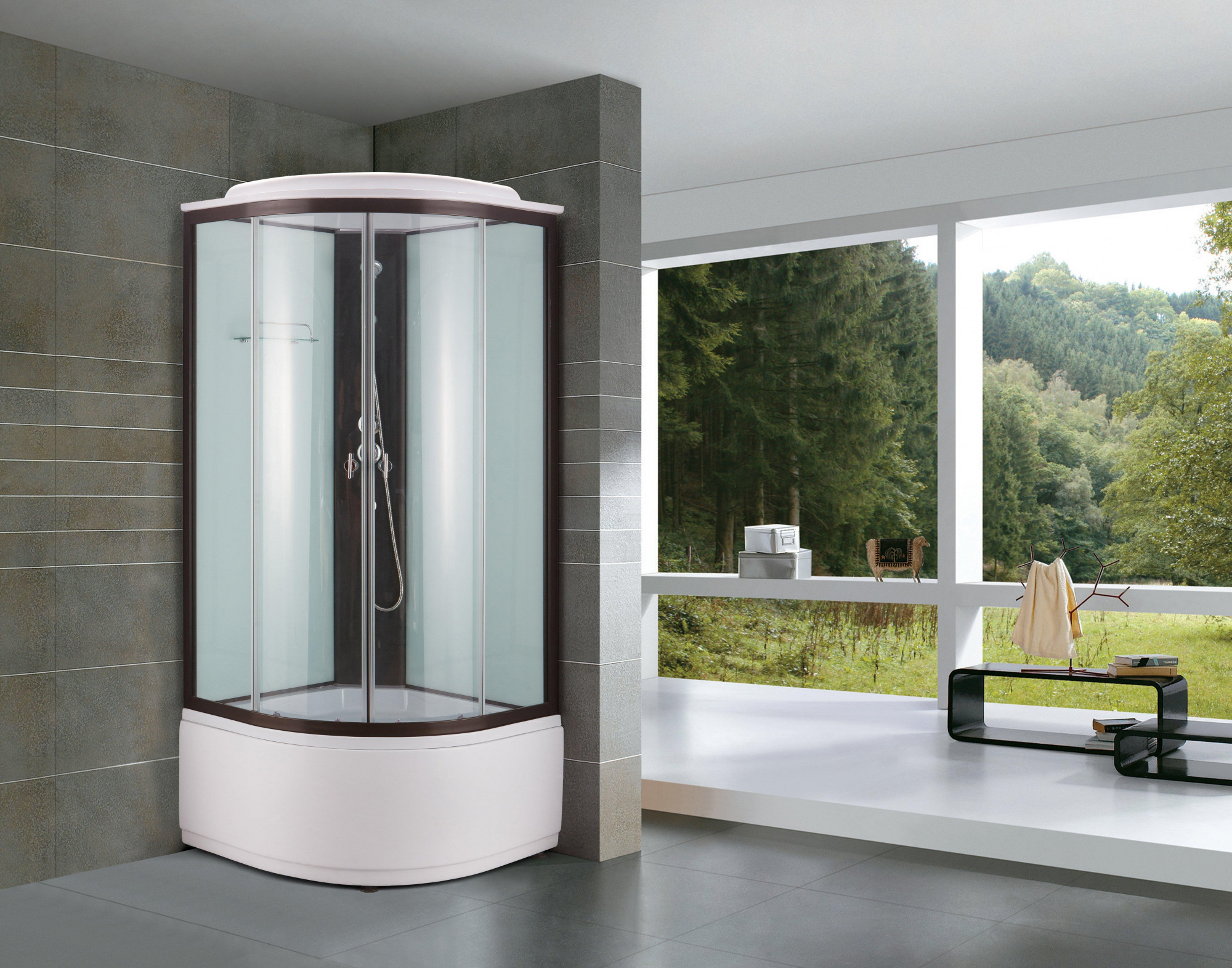 Душевая кабина NG- 6708-14 (900х900х2150) высокий поддон(45см) стекло ПРОЗРАЧНОЕ черные профиля Niagara Classic 67081414