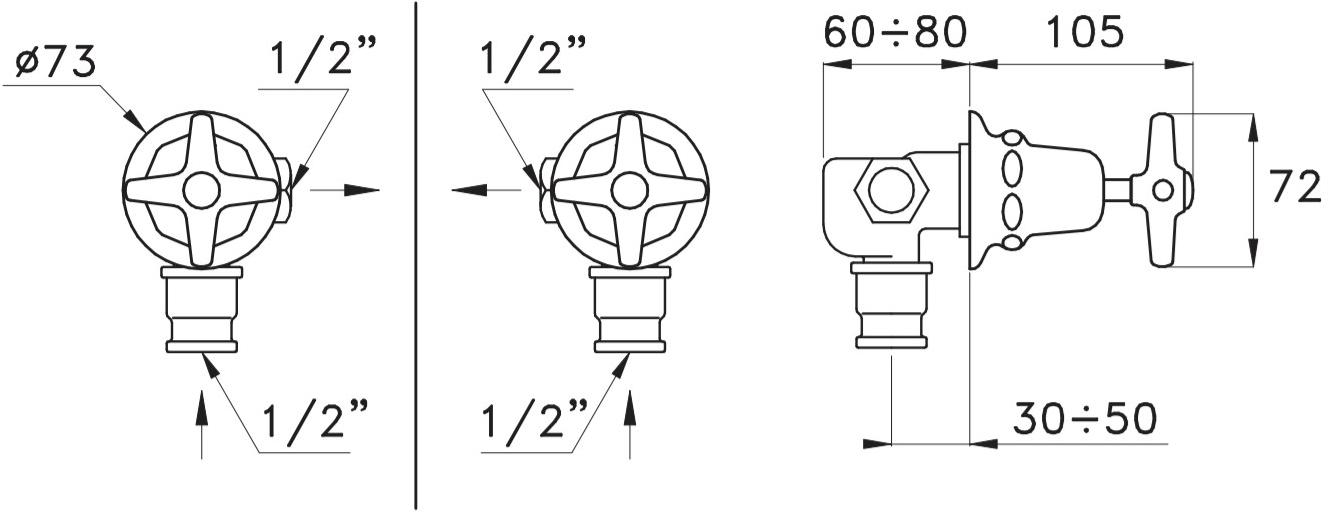 RUBINETTERIE STELLA Смеситель для умывальника настенный на одно отверстие Italica It01101 - Вид №1