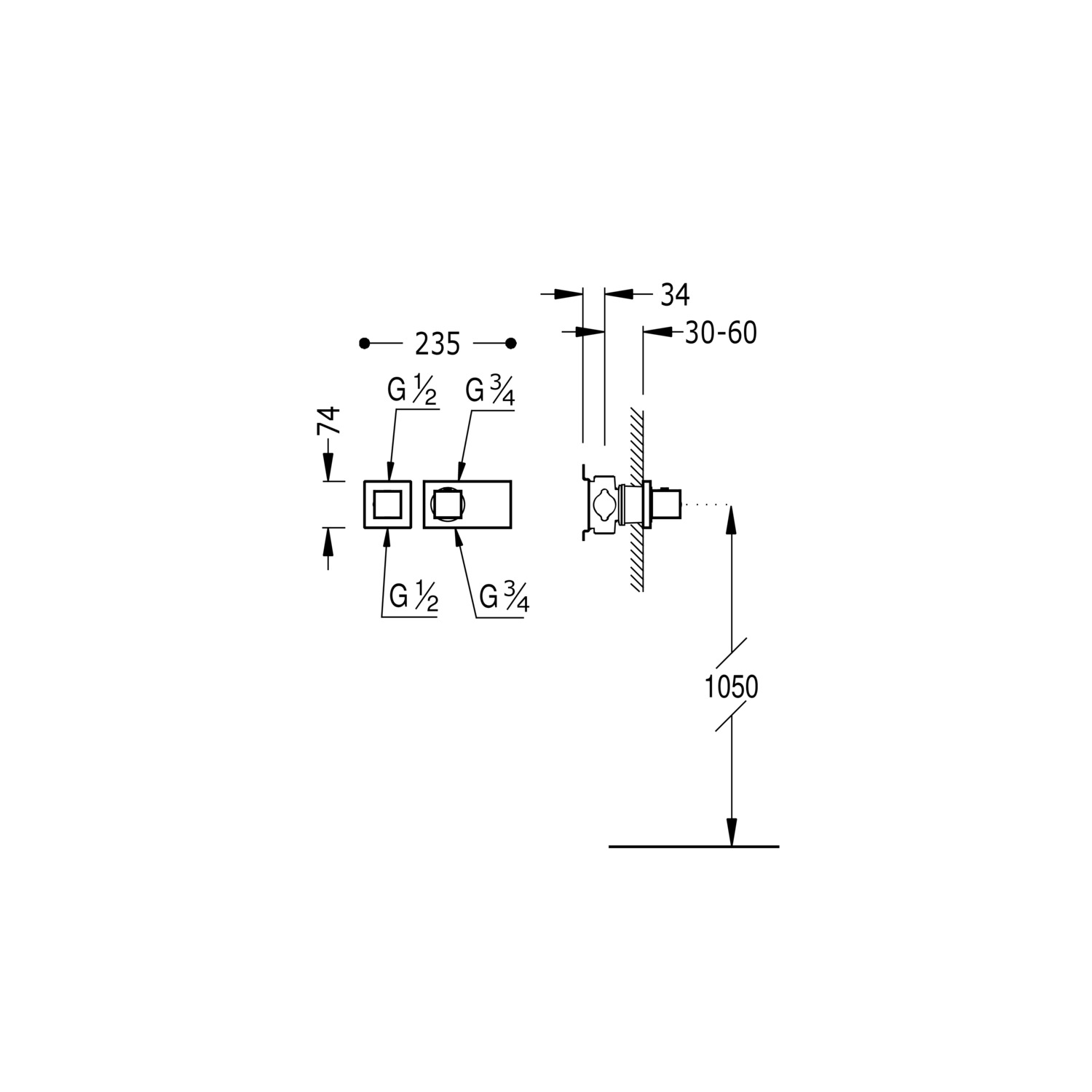 БЛОЧНАЯ СИСТЕМА Блочная система 1-ходовой скрытый термостатический смеситель-20725199 TRES Thermostatic - Вид №1