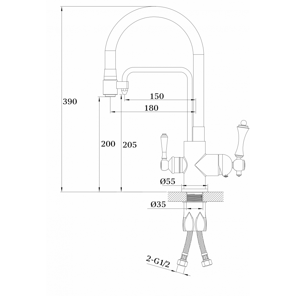 GZ 77025H Смеситель для кухни с подключением к фильтру с питьевой водой Ganzer Хром Ganzer Германия 14034 - Вид №2