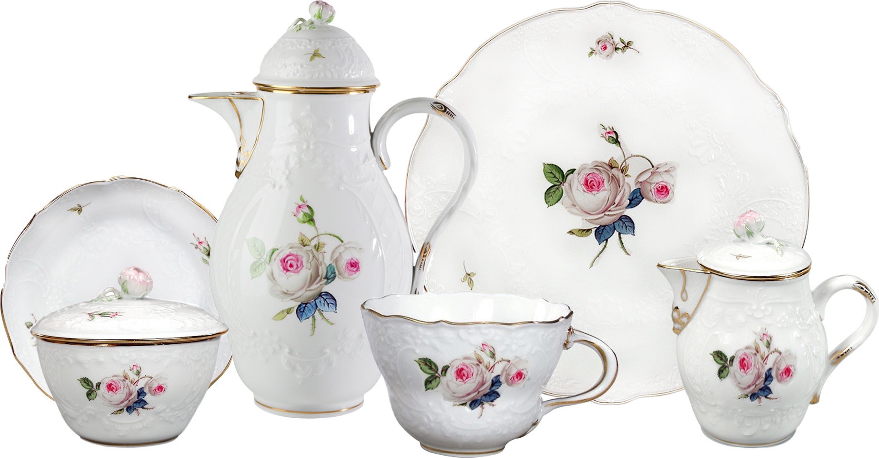 10659693 Meissen Сервиз кофейный Meissen "Белая роза" (форма - Новый Марсель) на 4 персоны 12 предметов Фарфор, Керамика 