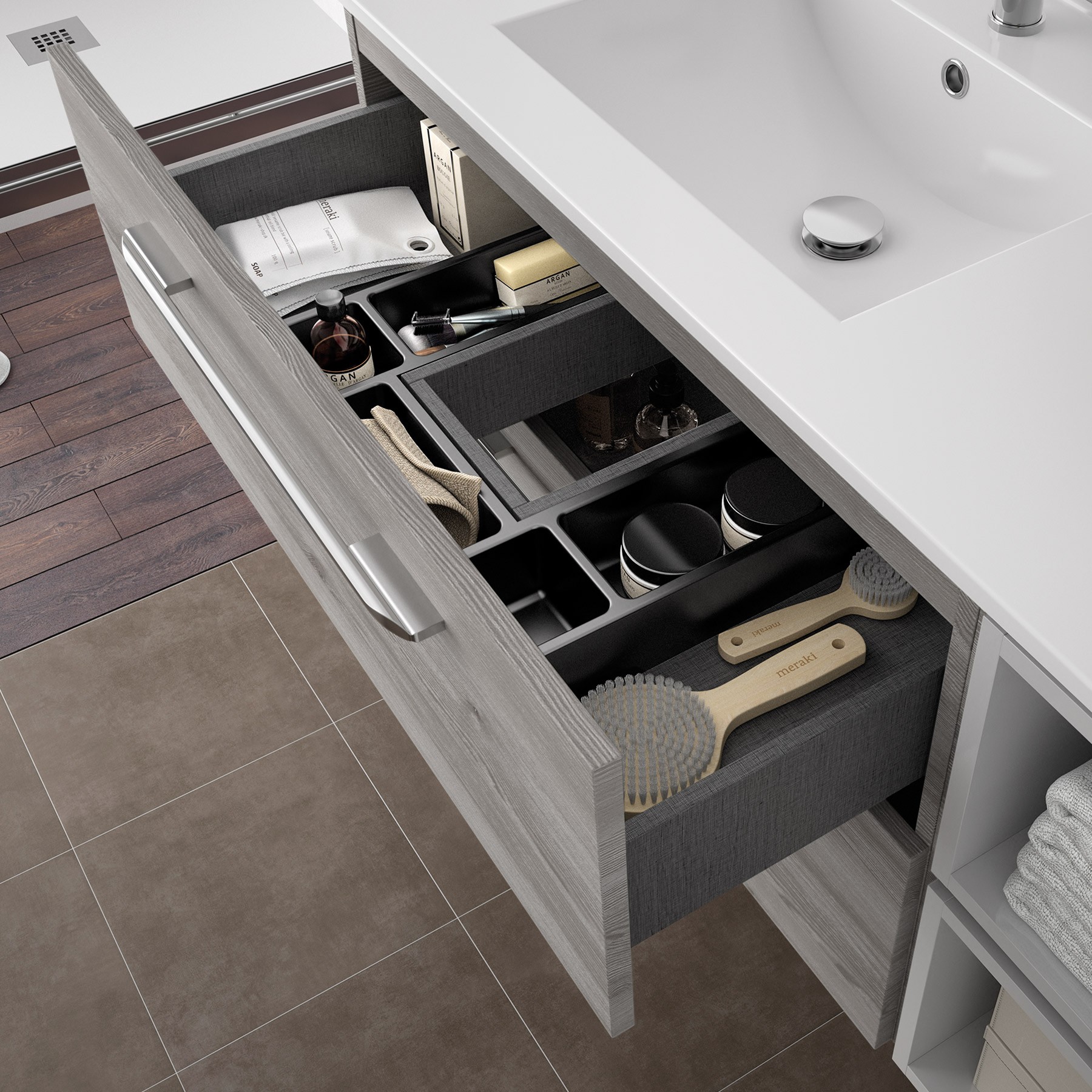 26580 SALGAR Мебель для умывальника FUSSION CHROME 900 2 ящика BAY PINE 897 x 540 x 450 мм Лавровая сосна - Вид №2