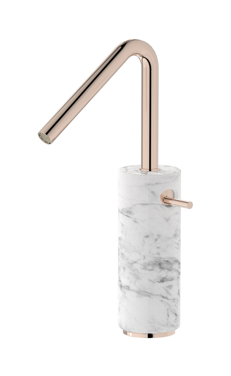 Высокий смеситель для раковины на 1 отверстие в комплекте с донным клапаном WE ARE IB mr202rs_1 Rose Gold Marmo