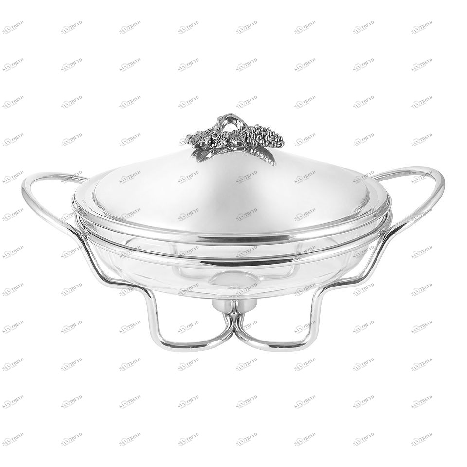 Блюдо стальное круглое с подогревом 2 л серебряное "Винтаж" REGENT ВИНТАЖ 00-3946390 Серебро 