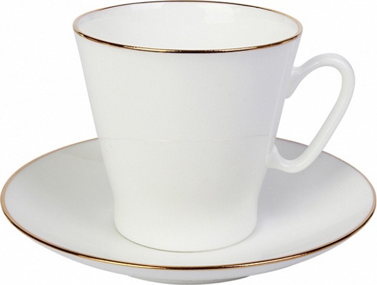 10595944 Императорский фарфоровый завод Чашка кофейная с блюдцем "Золотой кантик" "Черный кофе" Фарфор костяной 