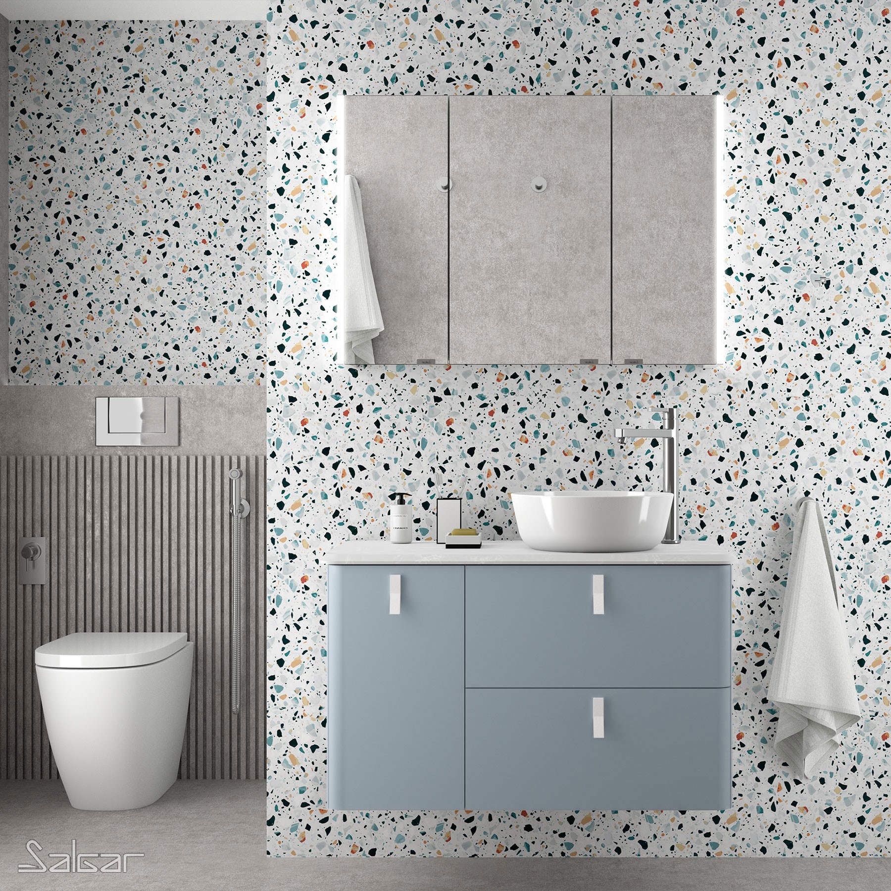 83103 SALGAR Мебель для умывальника UNIIQ 1200 BLUE FOG левая 1 дверца и 2 ящика с системой мягкого закрывания 1194 x 540 x 450 мм Синий туман 