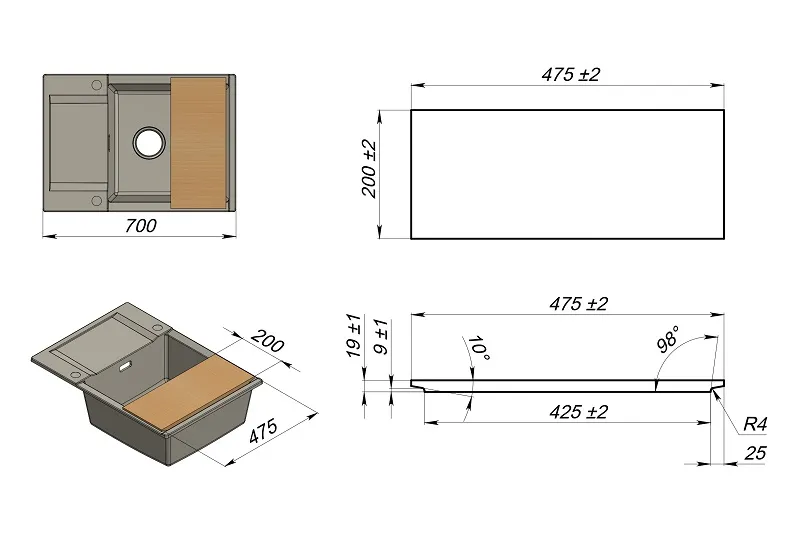 ES-7003, ШВАРЦ (чёрный металлик), кухонная мойка, кварц, ESTETICA GRANULA 7003-ST244 - Вид №4