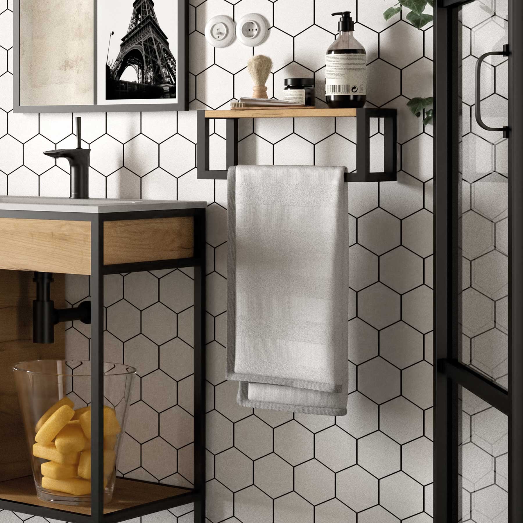 25779 SALGAR Полка для полотенец VINCI 600 AFRICAN OAK 598 x 160 x 162 мм - Вид №1