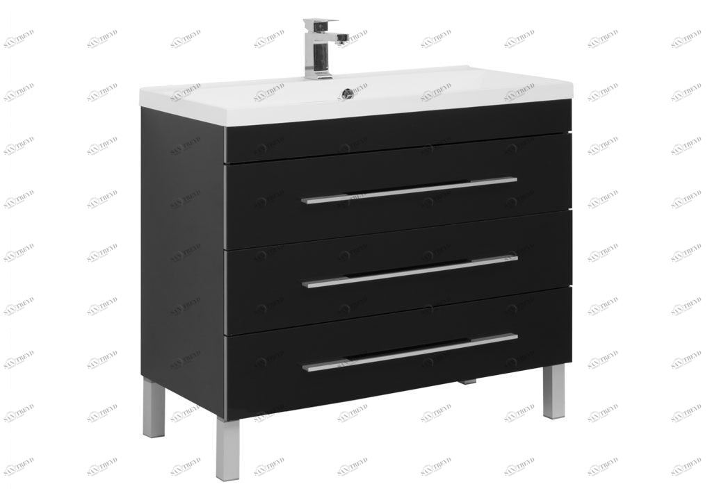 Тумба с раковиной Aquanet Верона NEW 100 черный (напольная 3 ящика) 0017847200204096