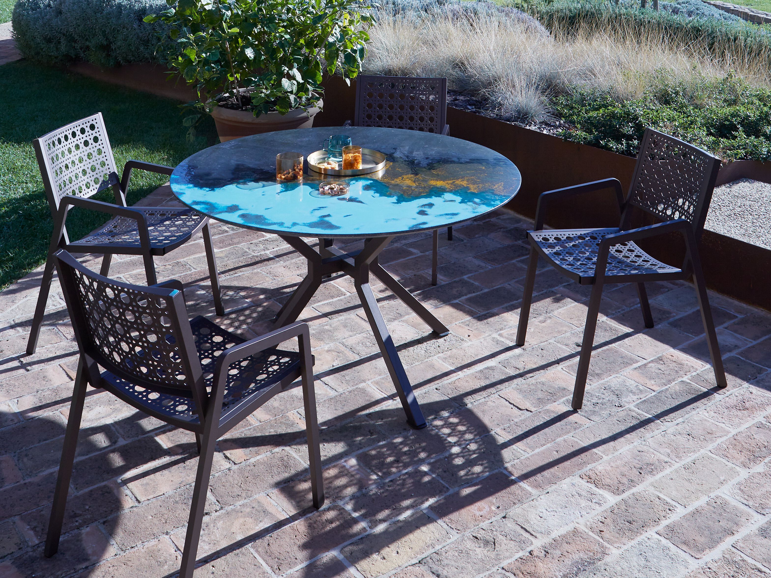 Круглый стол из фаянса и нержавеющей стали DOMIZIANI современный ARCH-00140654