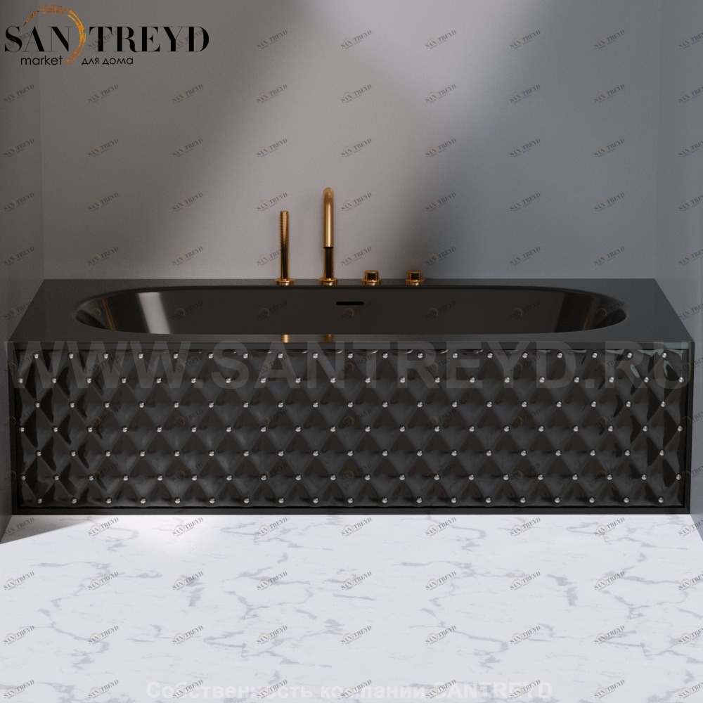 Ванна с декоративными панелями CLASS OVAL с хромированными вставками черная AeT ITALIA GLASS DV201V0104104P