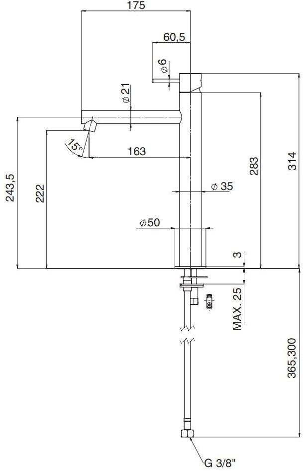 Rubinetterie Mariani Смеситель для раковины, однорычажный, из латуни, без слива Ultraminimal 398/um - Вид №2