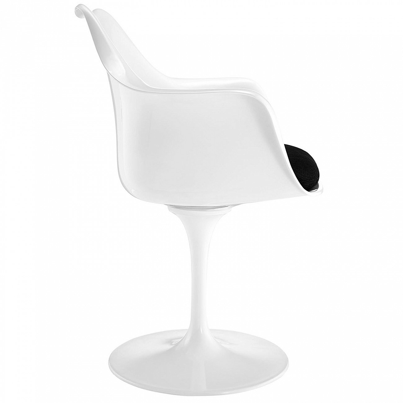 Стул с подлокотниками пластиковый белый с черной подушкой Eero Saarinen Style Tulip Armchair SOHO DESIGN ДИЗАЙНЕРСКИЕ, TULIP 131552 Белый  - Вид №2