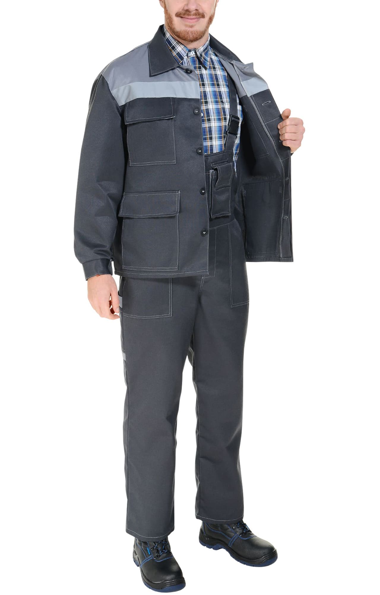 63825 Костюм "Коммунальщик" с СОП темно-серый светло-серый  Летняя спецодежда  размер 44-46/170-176  - Вид №12