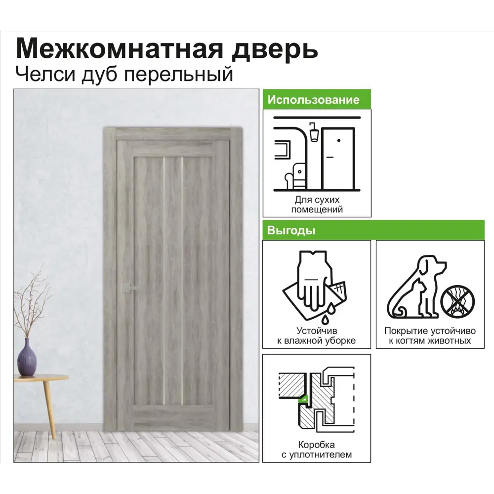 Дверь межкомнатная Челси глухая ламинация цвет дуб пепельный 90x200 см BELWOODDOORS STLM-2201718 - Вид №3