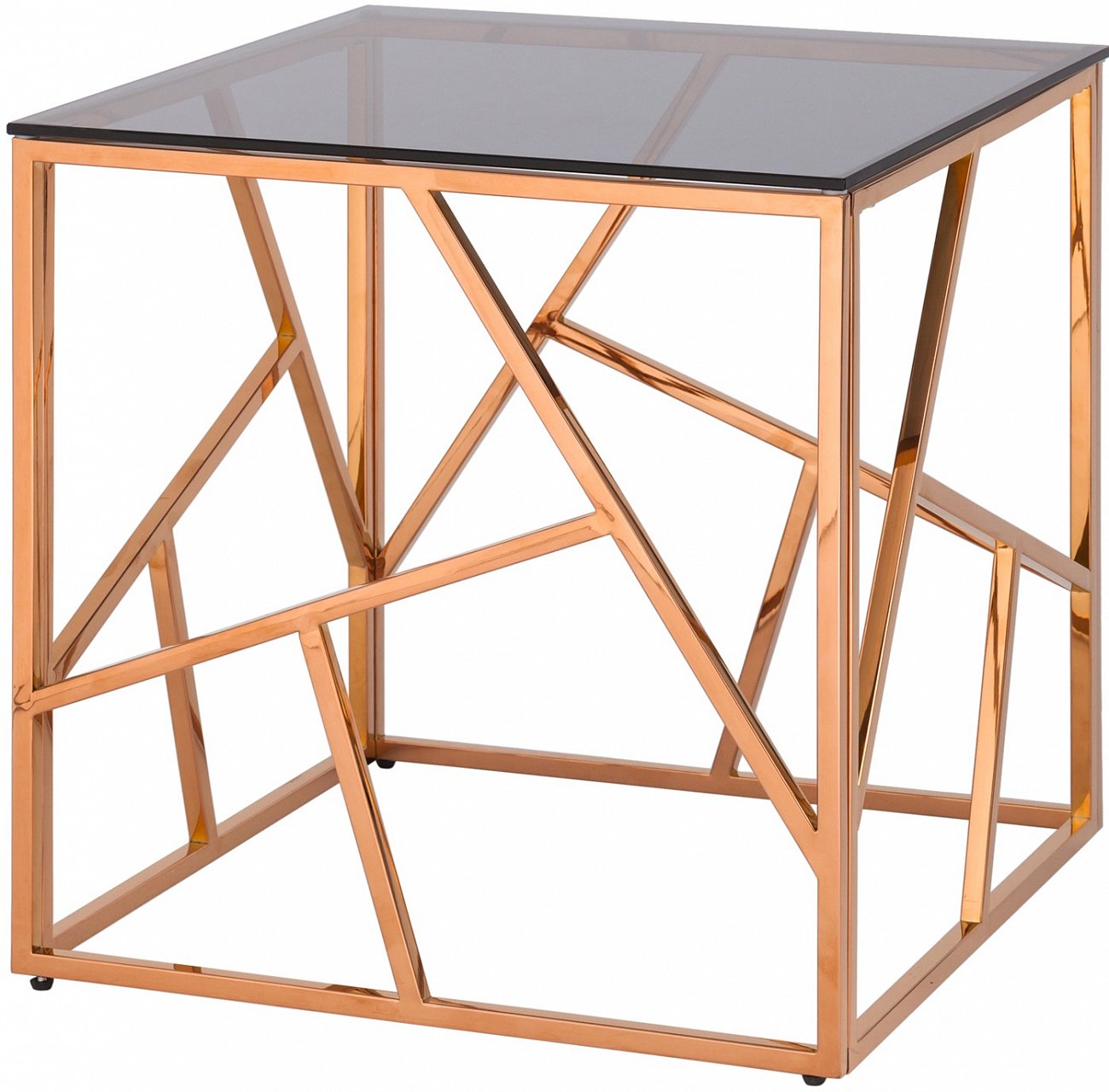 Журнальный столик стеклянный дымчатый с основанием розовое золото 55х55 см "Арт Деко" STOOL GROUP  00-3881902 Золото;розовый  - Вид №1