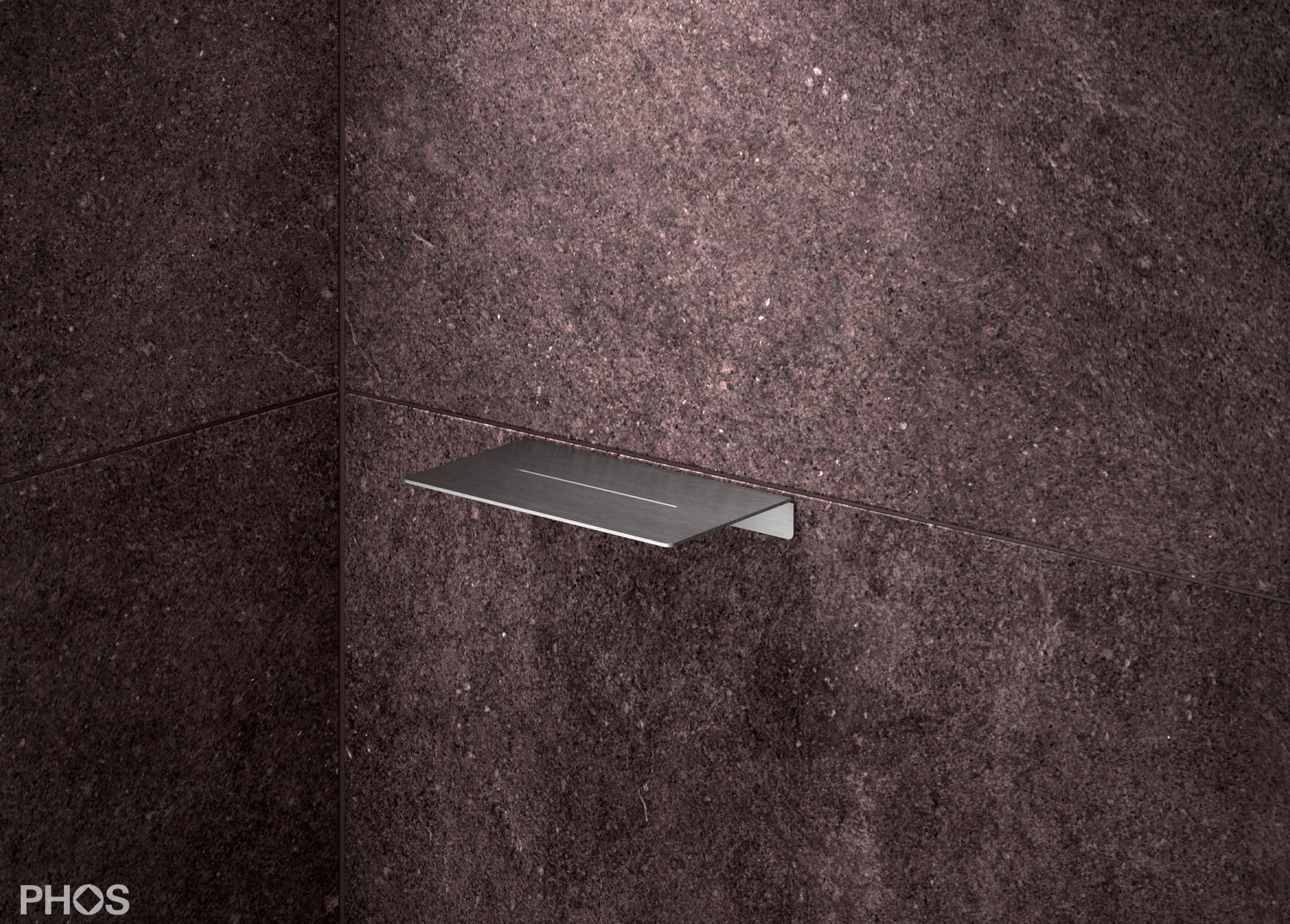 DA200 Полка для душа с резьбой, длина 20 x глубина 12 см, шлифованная вручную PHOS  - Вид №1