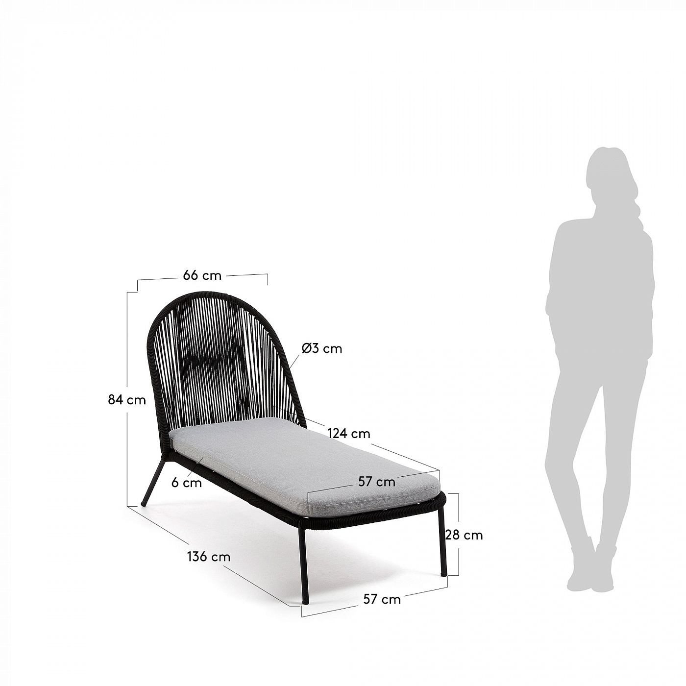 063357 Шезлонг Stad черный канат La Forma Shann 