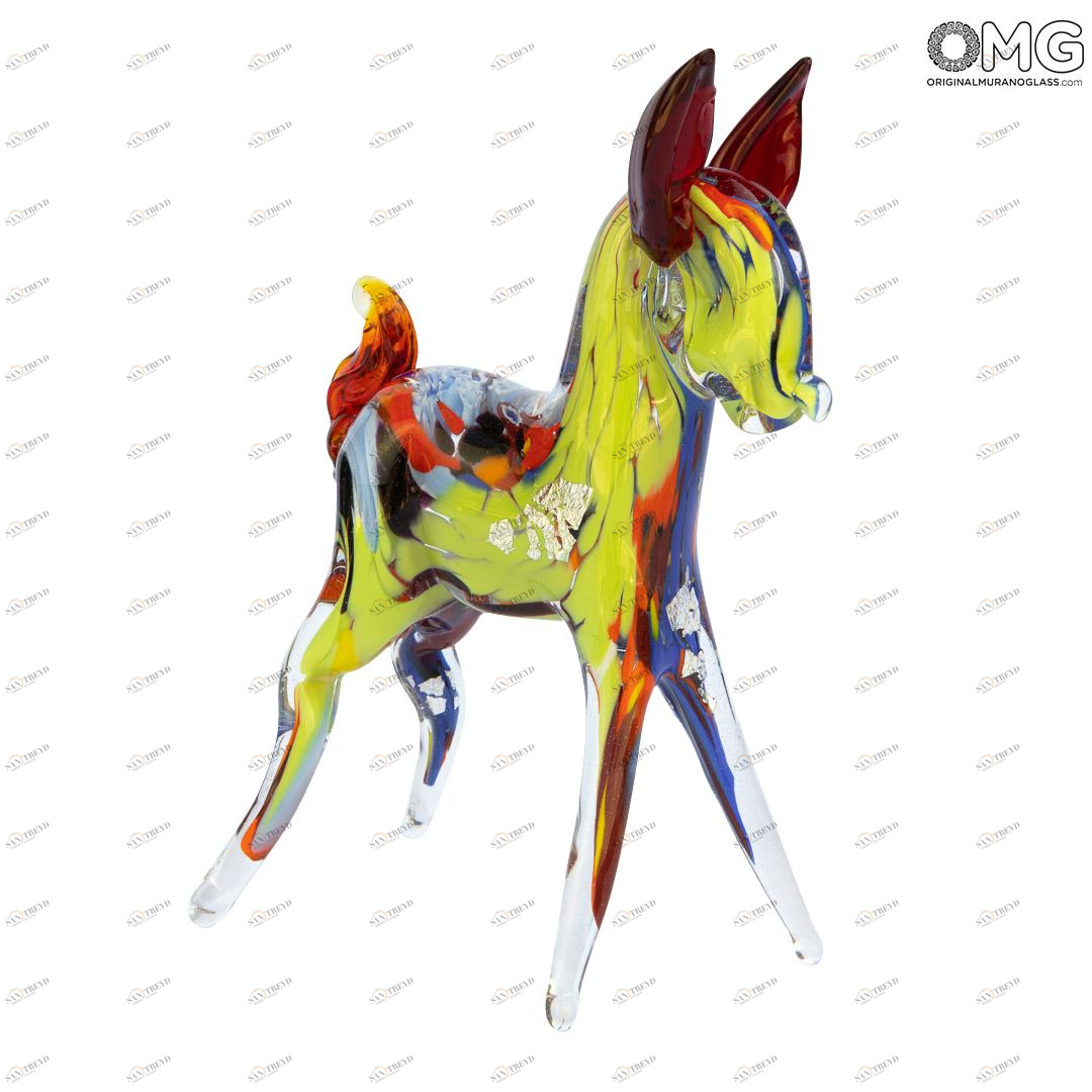 3380 ORIGINALMURANOGLASS Фигурка Разноцветный оленёнок - серебро - муранское стекло OMG 18 см 