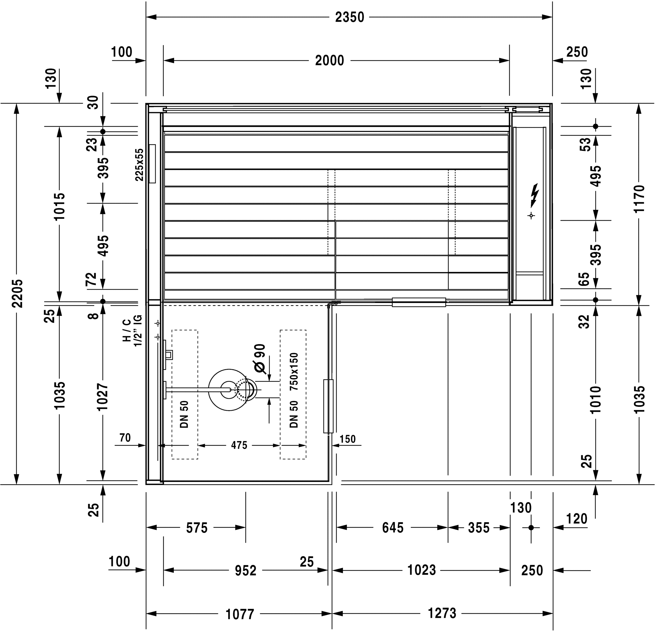 7503..002011000 Сауна Inipi Ama, пристенный и угловой вариант Inipi #7503 2350 x 2205 x 2220 мм Белый глянцевый декор Duravit  - Вид №3
