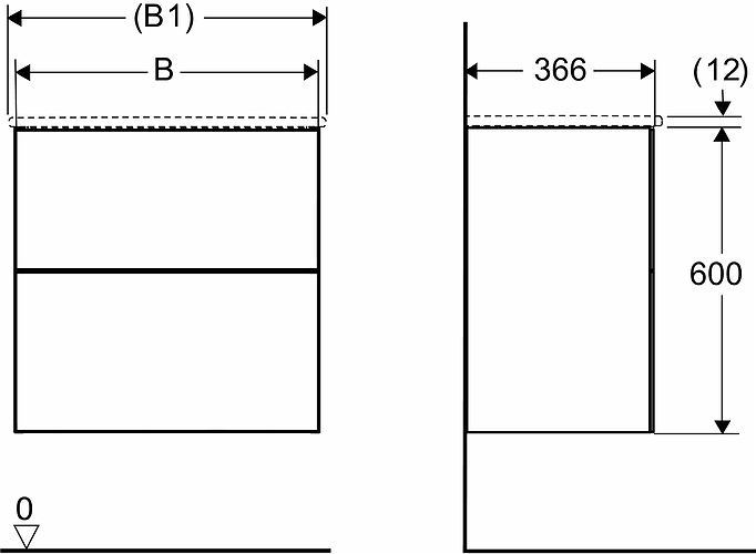 9741072111 IDO Elegant напольная тумба под умывальник с двумя ящиками, компактная, Ш = 600 мм, Ш1 = 615 мм, матовый черный - Вид №6