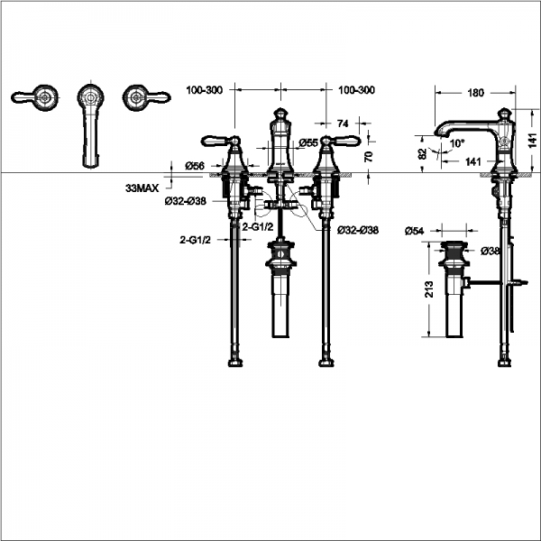 Смеситель для умывальника на три отверстия Zollern F25193CP bravat  - Вид №1