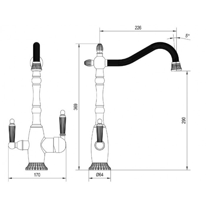 Zorg ZR-349-YF BR Смеситель для кухни Zorg 369х226 мм  - Вид №2