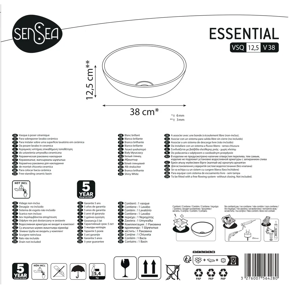 Раковина накладная Sensea Essential 7866-38 85538217 STLM-2140636 - Вид №8