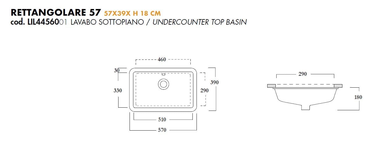 Керамическая прямоугольная встраиваемая раковина Olympia Ceramica RETTANGOLARE 57 ARCH-00103693 - Вид №3