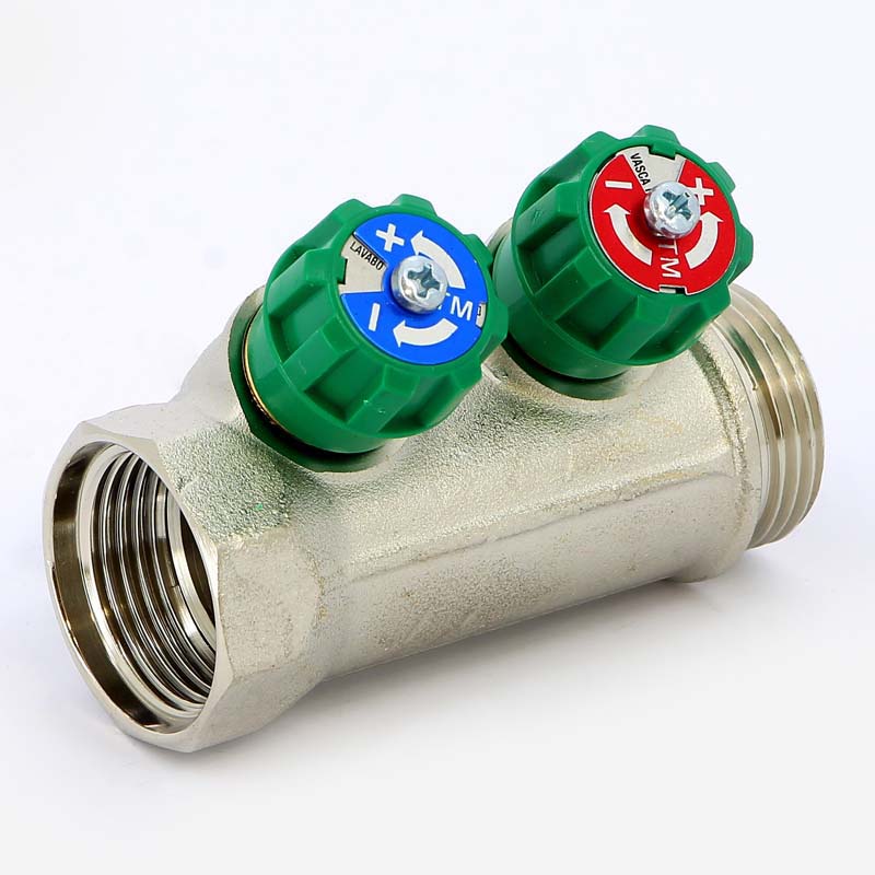 Коллектор НВ 1" с вентилями никелированный TIEMME 2 выхода 1/2"Н 36мм 1840007 - Вид №2