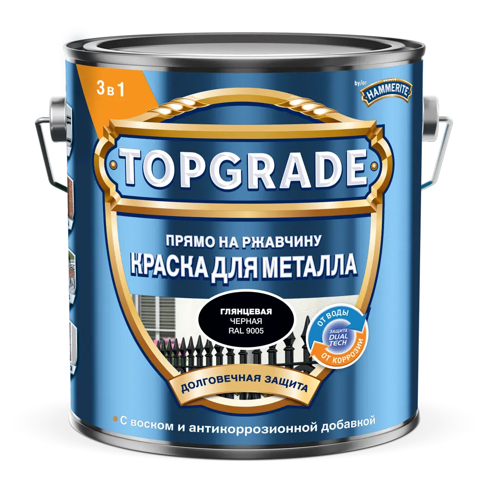 Грунт-эмаль по металлу 3 в 1 Topgrade гладкая цвет черный 2 л STLM-2023250 - Вид №1