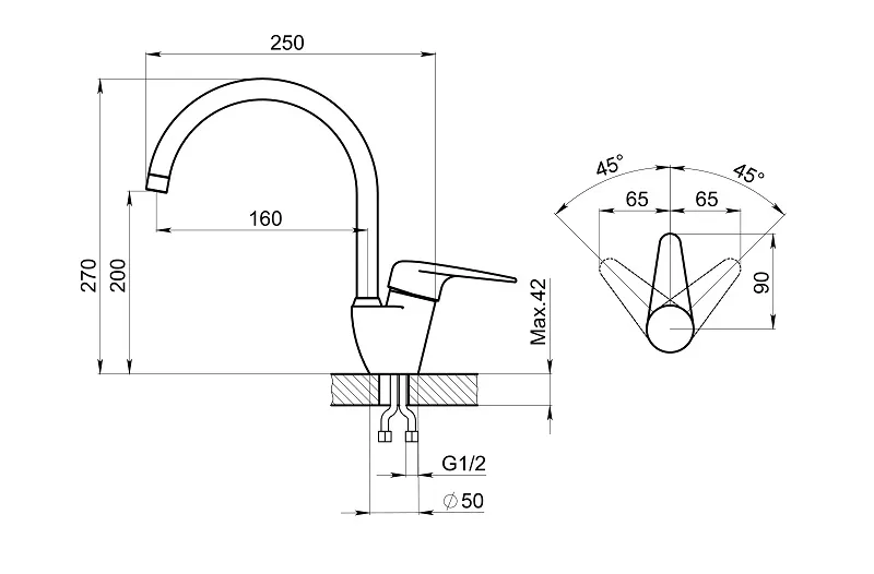 1024, ПИРИТ, СМЕСИТЕЛЬ КУХОННЫЙ GRANULA 1024-ST03 - Вид №2