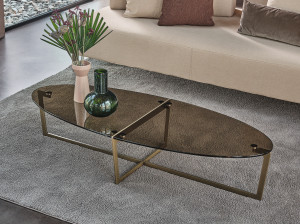 Стальной и хрустальный овальный низкий журнальный столик