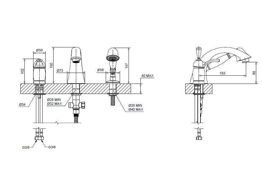 Смеситель для ванны с 3 отверстиями из хромированной латуни Bugnatese Lem ARCH-00152374 - Вид №2